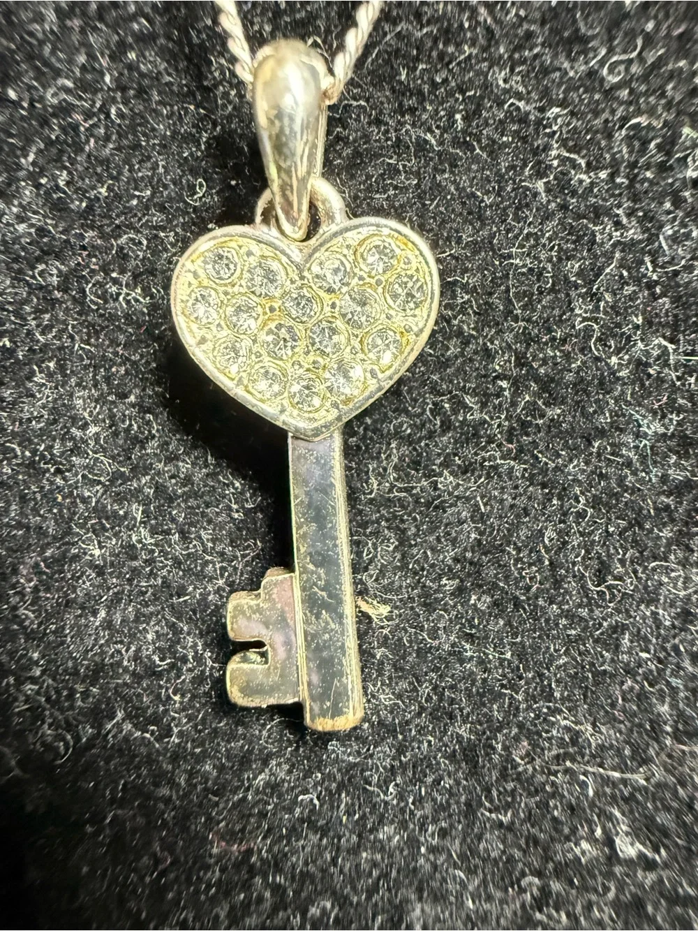 Italian Heart Key Pendant Necklace Silver Tone Crystal Accent 17 Inch Chain